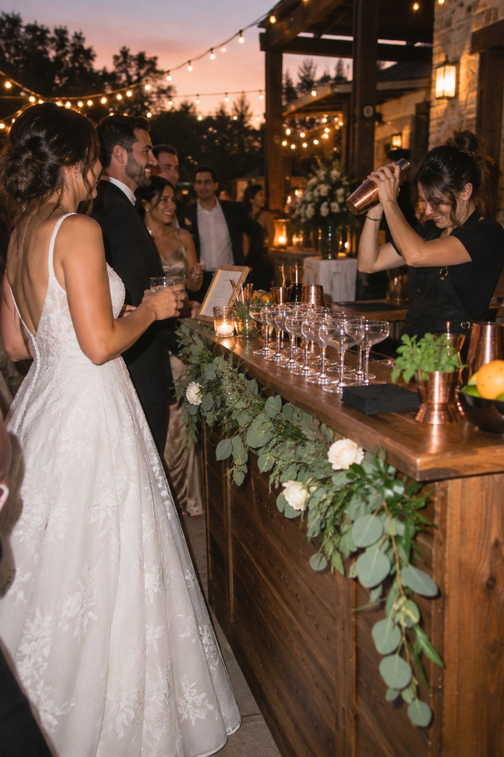 Mobile bar serving cocktails at a wedding reception
